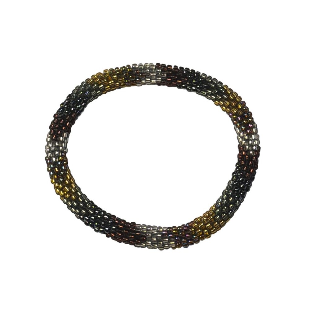 Sashka Bracelet Handmade Boho Chic Crochet Beaded Roll-On Gold Clear Black Taupe